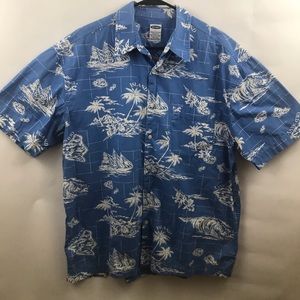 Old Navy Short Sleeve Cotton Hawaiian Shirt Blue L